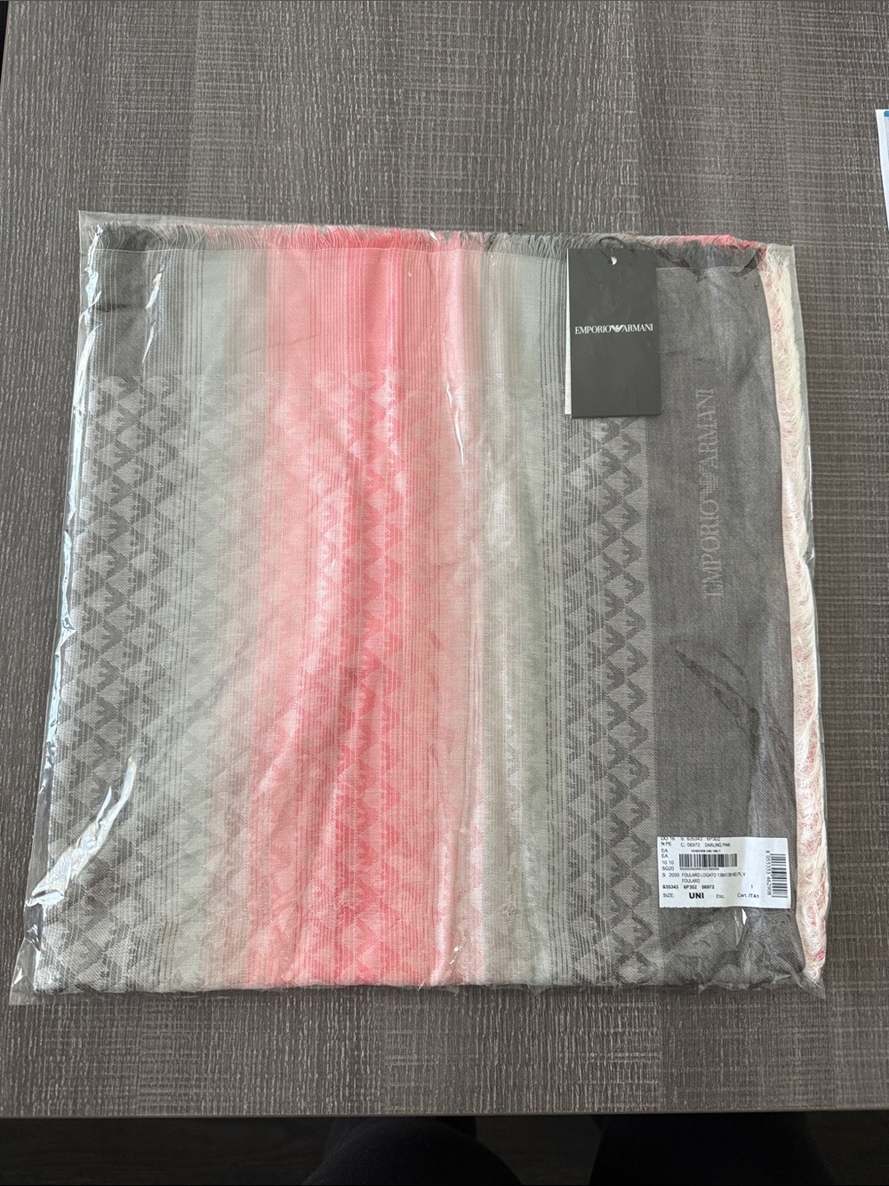 Emporio Armani Pink, Gray & Cream Gradient Striped Scarf